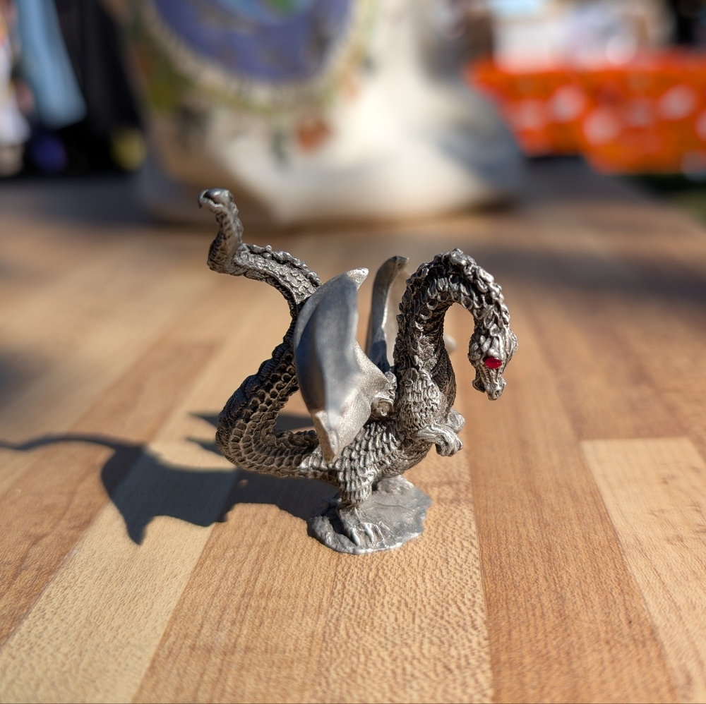 Pewter Dragon Red Crystal Eyes